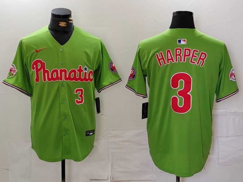 Men%27s Philadelphia Phillies #3 Bryce Harper Number Green With Patch Stitched Cool Base Nike Jersey
